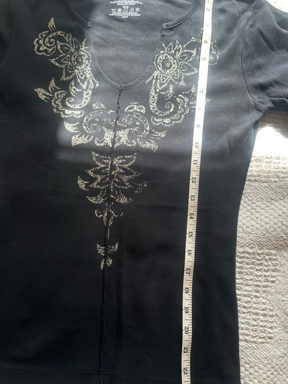 ♥️Ricki’s Black Long-Sleeve Top with Embellished Floral Design/ 100%Cotton - Picture 7 of 8